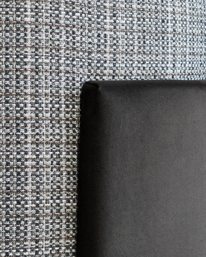 Miles Occasional Chair in dark chocolate velvet, showing close-up of fabric texture and curved armrest detail.
