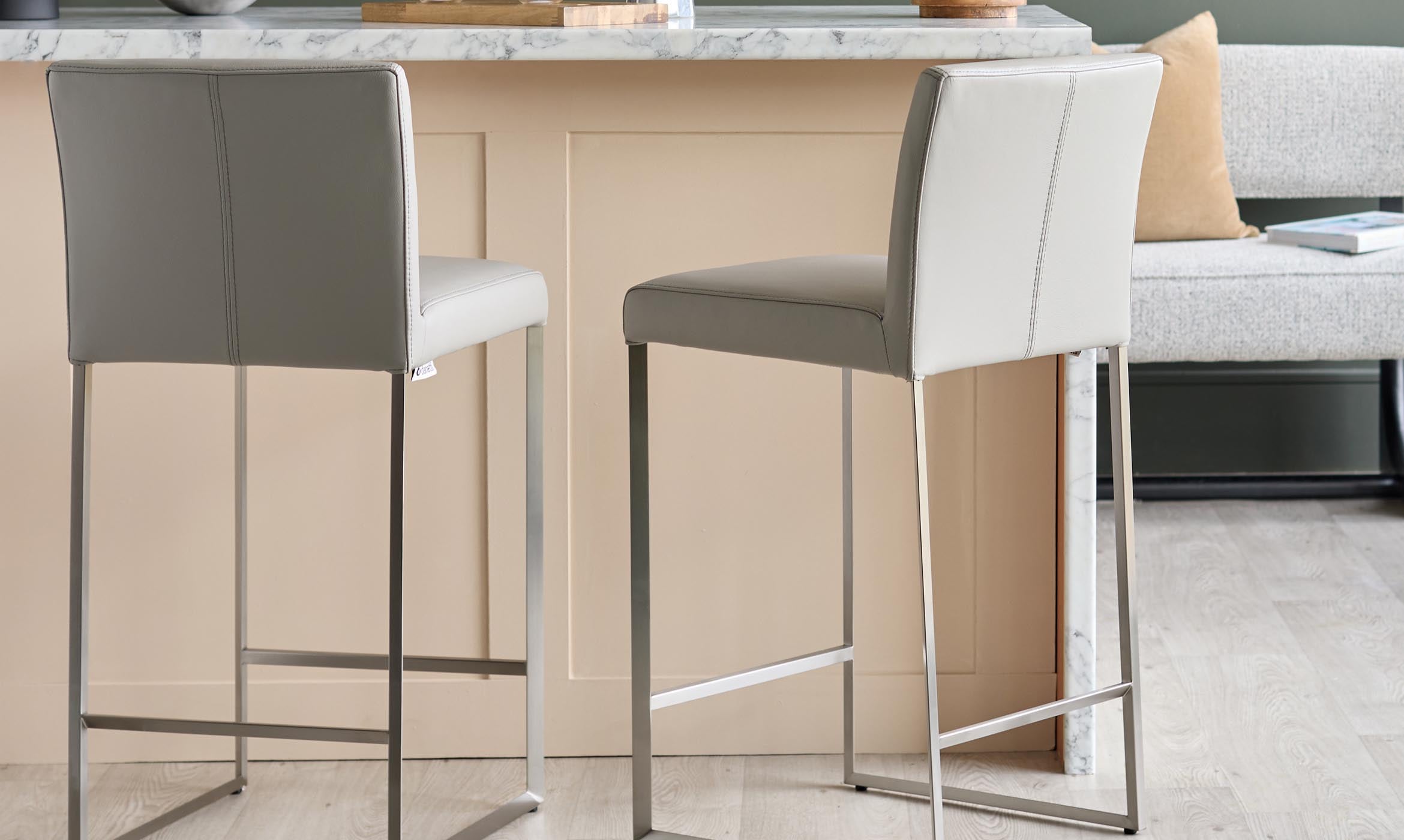 Monti Light Grey Leather Bar Stool