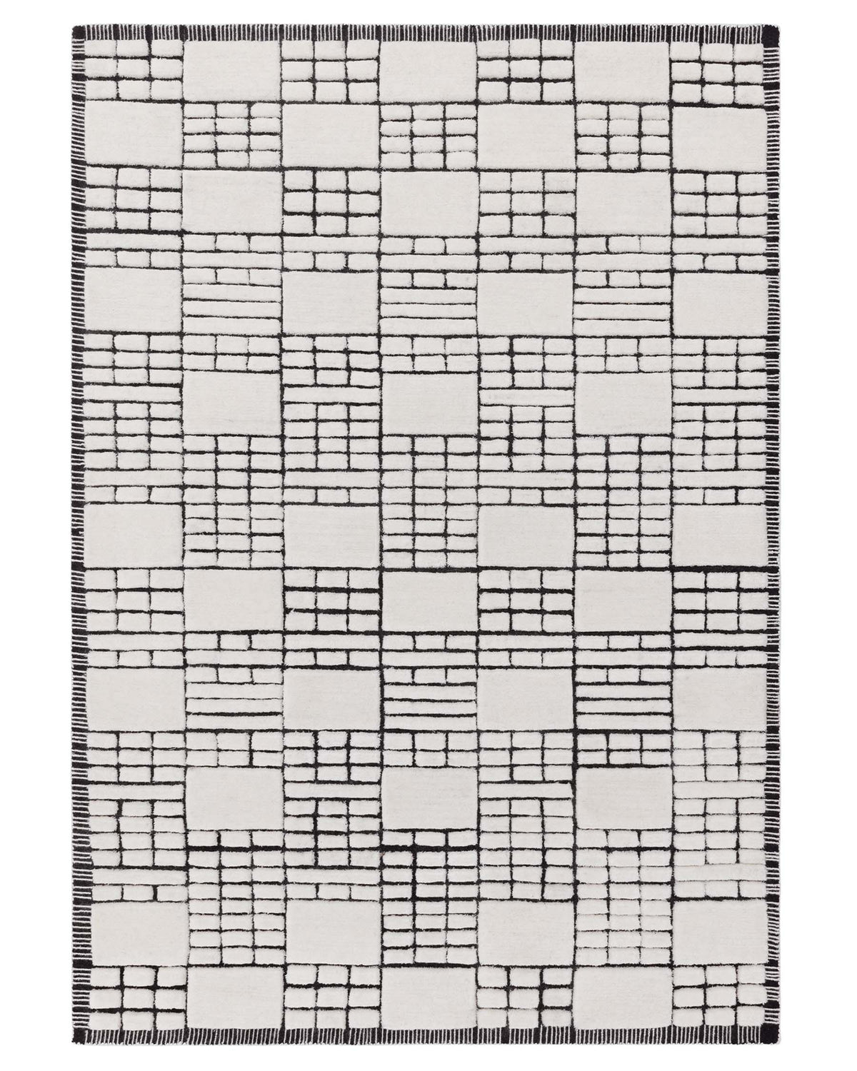 Monochrome Rug Pattern Mosaic Medium Sculpted Wool Rug Cream and Black – Danetti