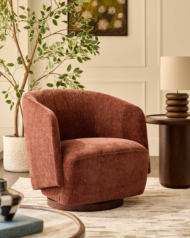 Natalia apricot chenille swivel occasional chair