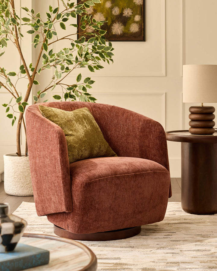 Natalia apricot chenille swivel occasional chair