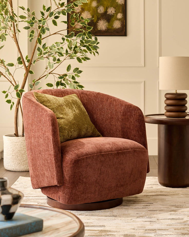 Natalia apricot chenille swivel occasional chair