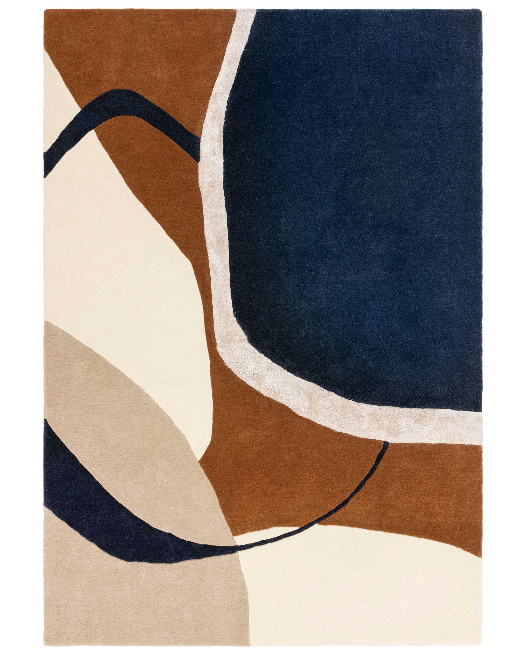 Abstract modern rug in navy, cream and brown. A cosy addition to any living space.