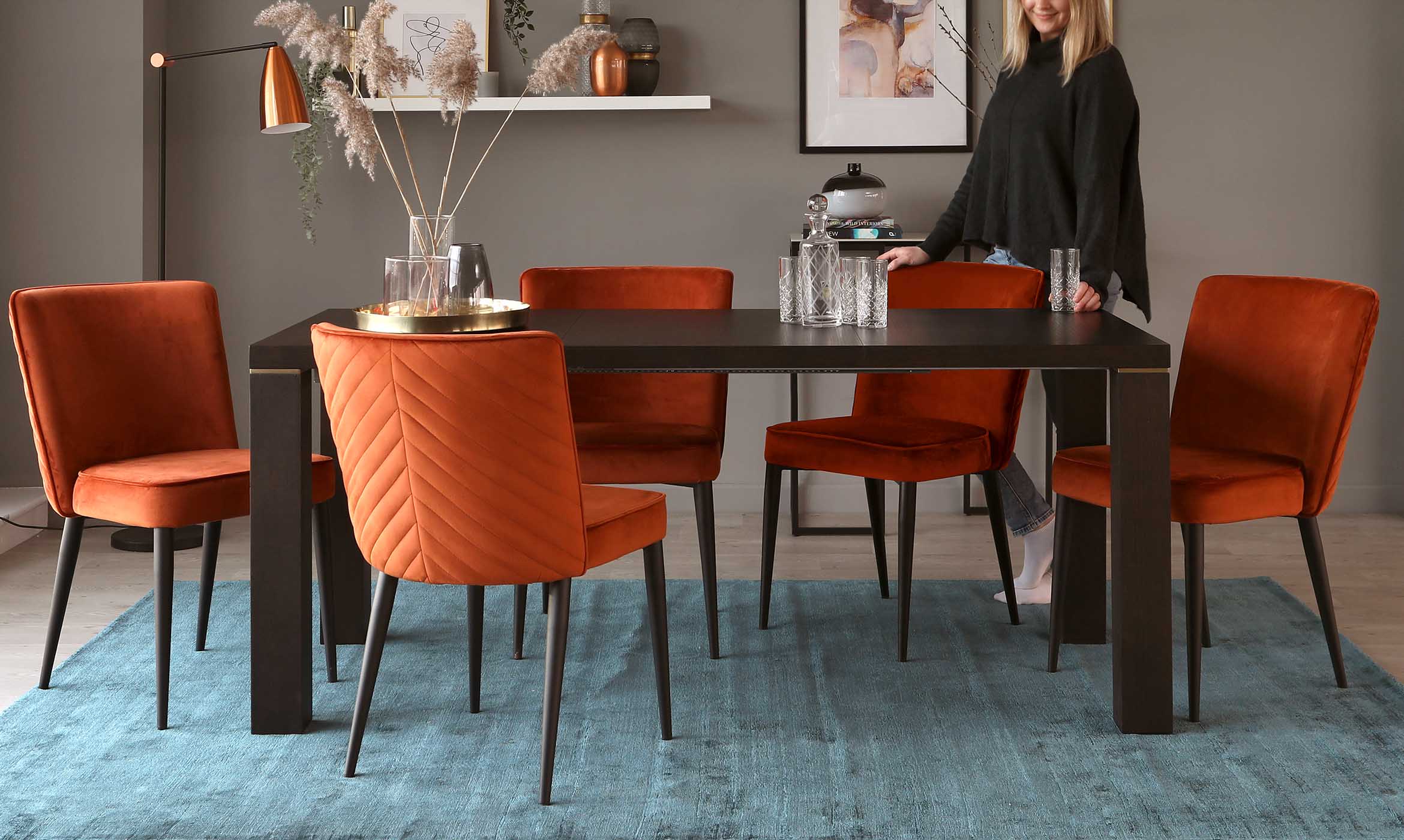 Nixon Dark Oak And Brass Extending 4 To 10 Seater Dining Table