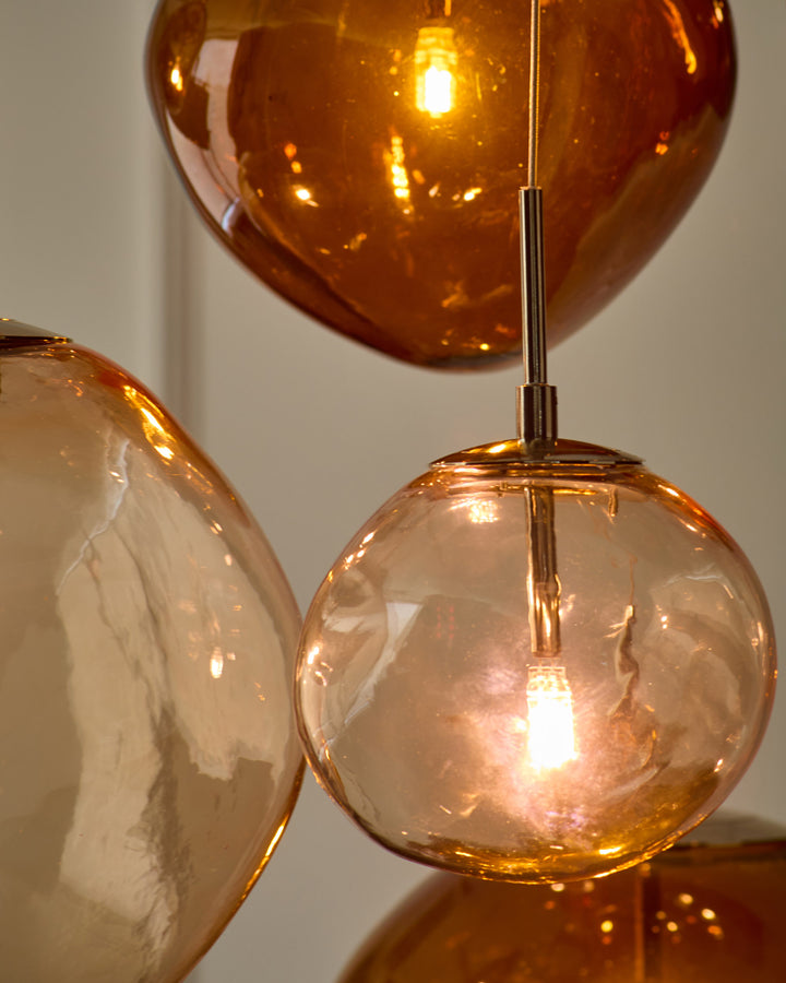Orla mocha, caramel and champagne glass 8 bulb pendant light