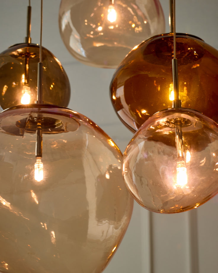 Orla mocha, caramel and champagne glass 8 bulb pendant light