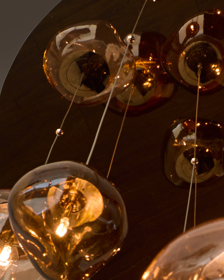 Orla mocha, caramel and champagne glass 8 bulb pendant light