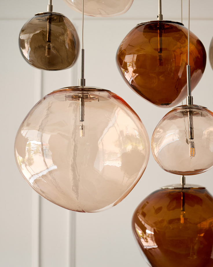 Orla mocha, caramel and champagne glass 8 bulb pendant light