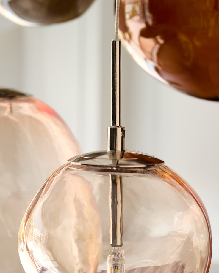 Orla mocha, caramel and champagne glass 8 bulb pendant light