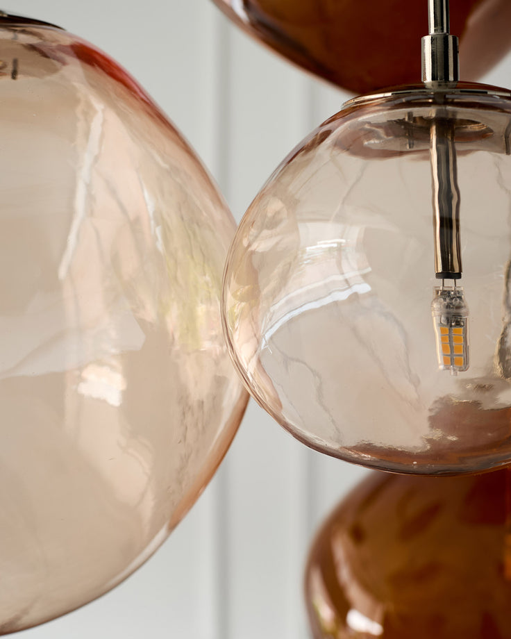 Orla mocha, caramel and champagne glass 8 bulb pendant light