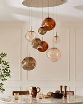 Orla mocha, caramel and champagne glass 8 bulb pendant light