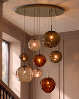 Orla mocha, caramel and champagne glass 8 bulb pendant light