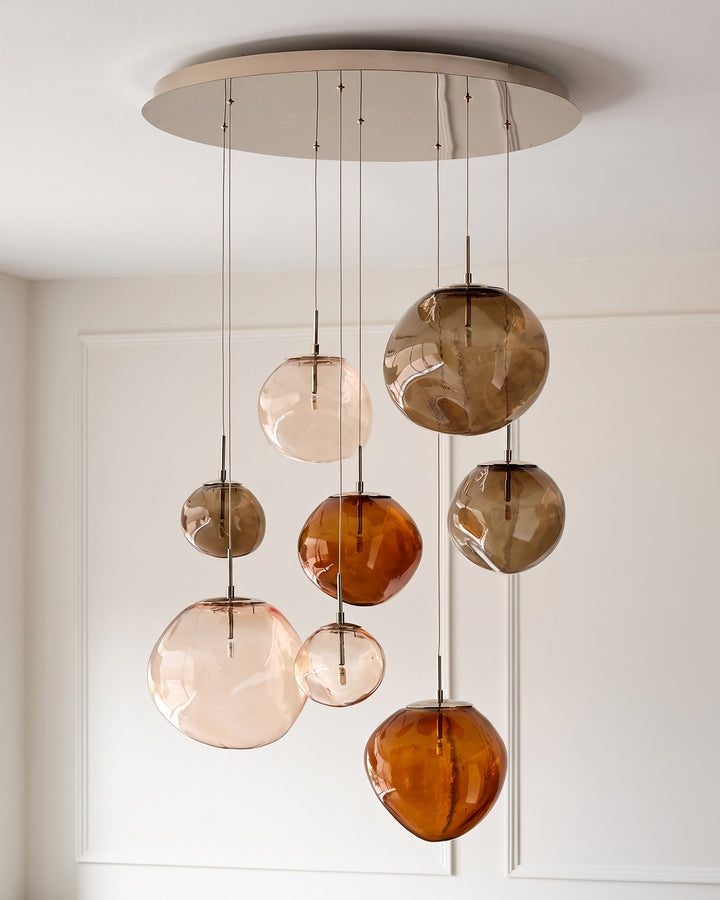 Orla mocha, caramel and champagne glass 8 bulb pendant light