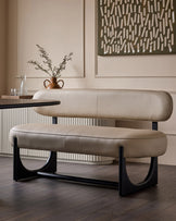 Orlan natural faux leather 3 seater dining bench with backrest