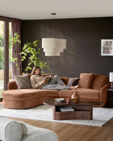 Ottilie apricot chenille left hand corner chaise sofa
