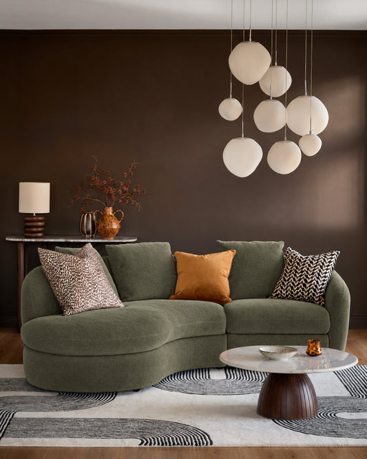 Ottilie olive green fabric left hand facing chaise sofa