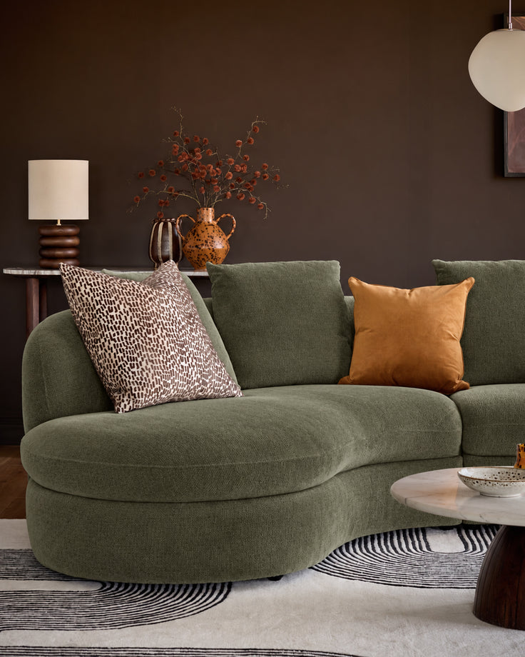 Ottilie olive green fabric left hand facing chaise sofa