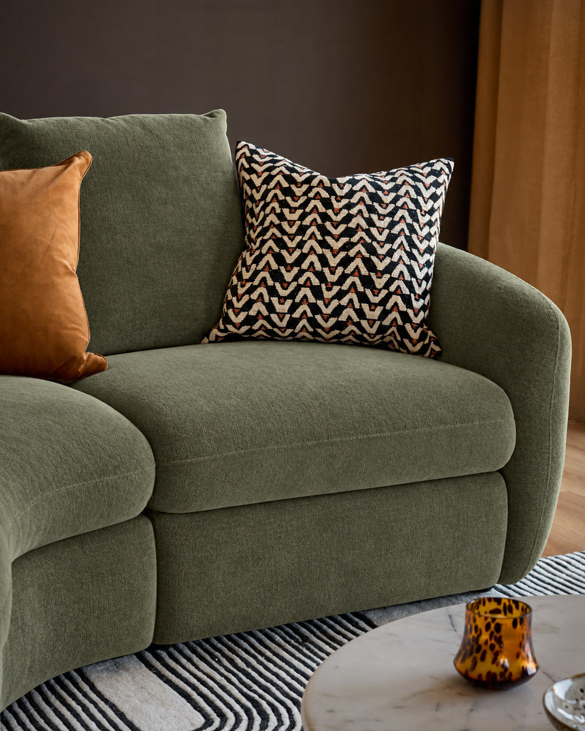 Ottilie olive green fabric left hand facing chaise sofa