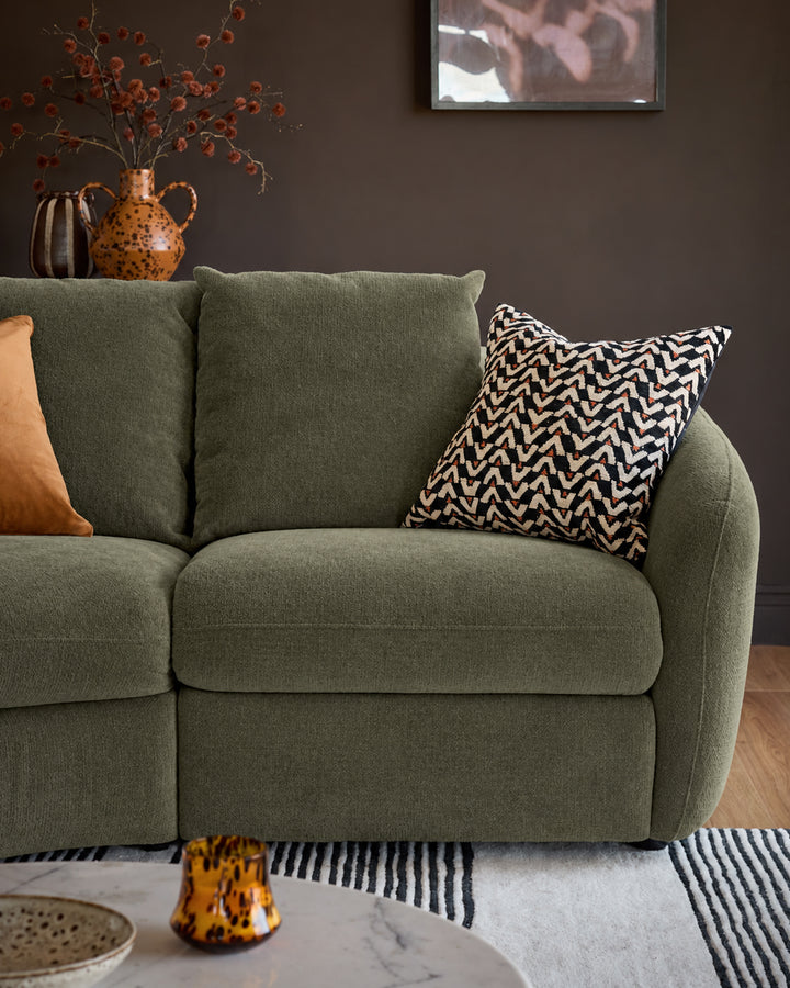 Ottilie olive green fabric left hand facing chaise sofa