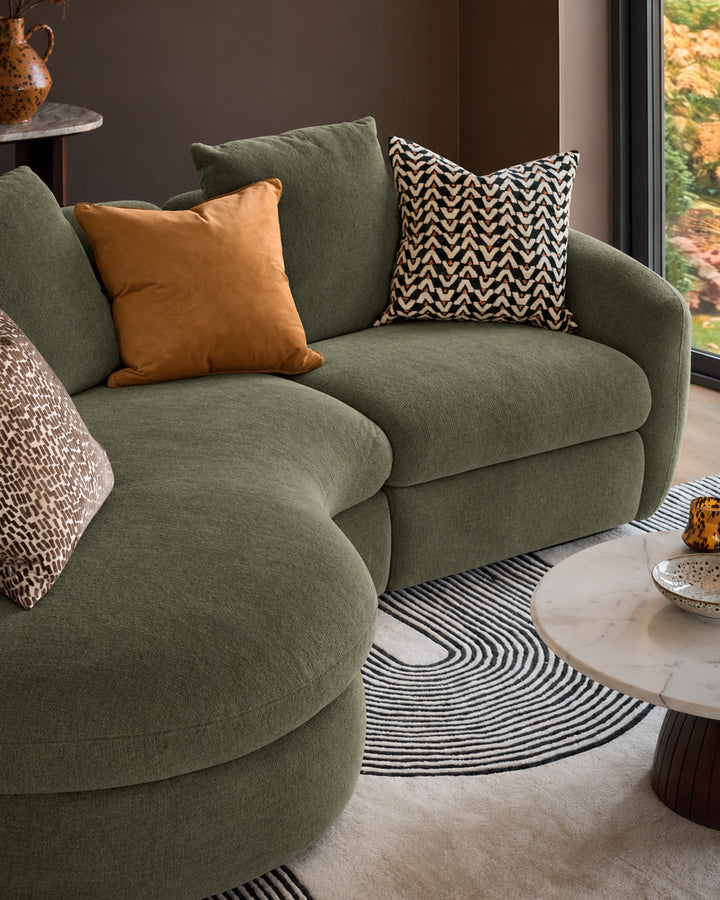 Ottilie olive green fabric left hand facing chaise sofa