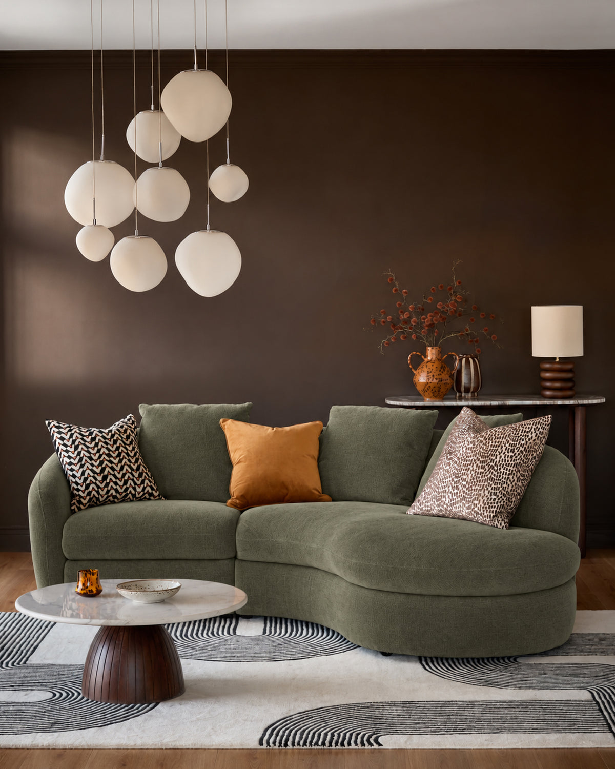 Ottilie olive green small fabric right hand facing chaise sofa