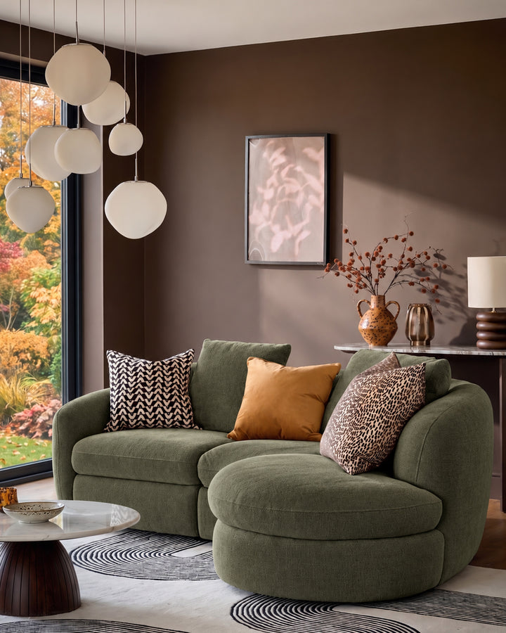 Ottilie olive green small fabric right hand facing chaise sofa