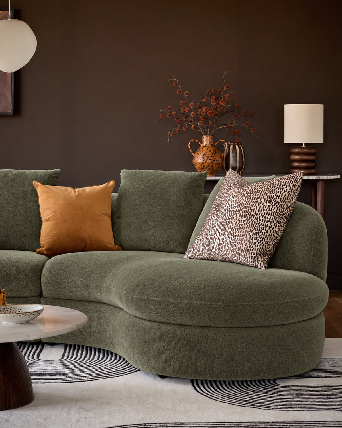 Ottilie olive green small fabric right hand facing chaise sofa