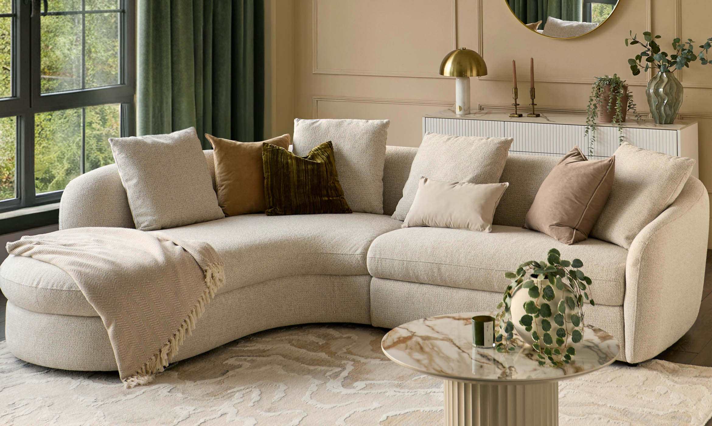 Ottilie natural fabric left hand corner chaise sofa