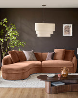 Ottilie apricot chenille left hand corner chaise sofa