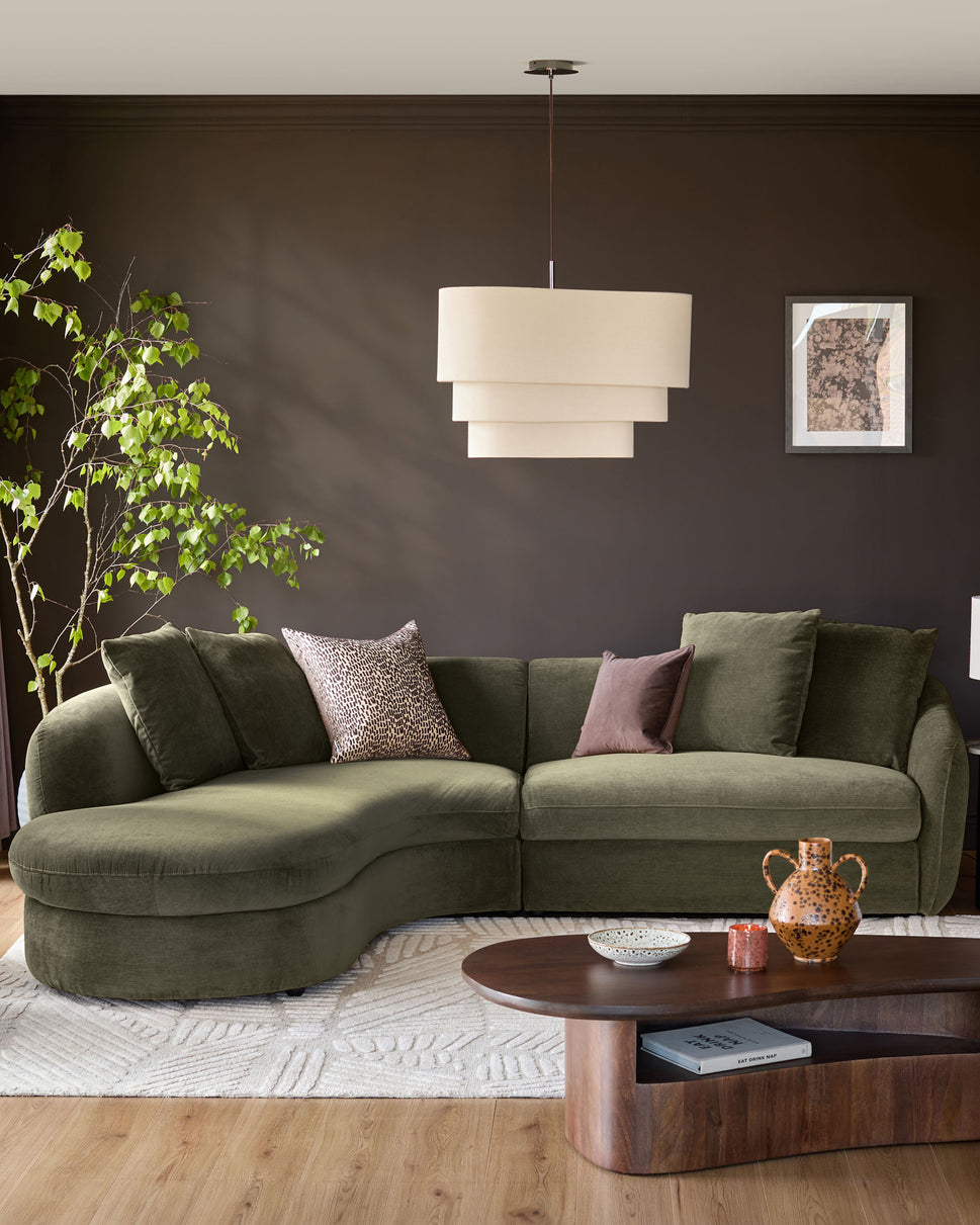 Ottilie olive green chenille left hand corner chaise sofa