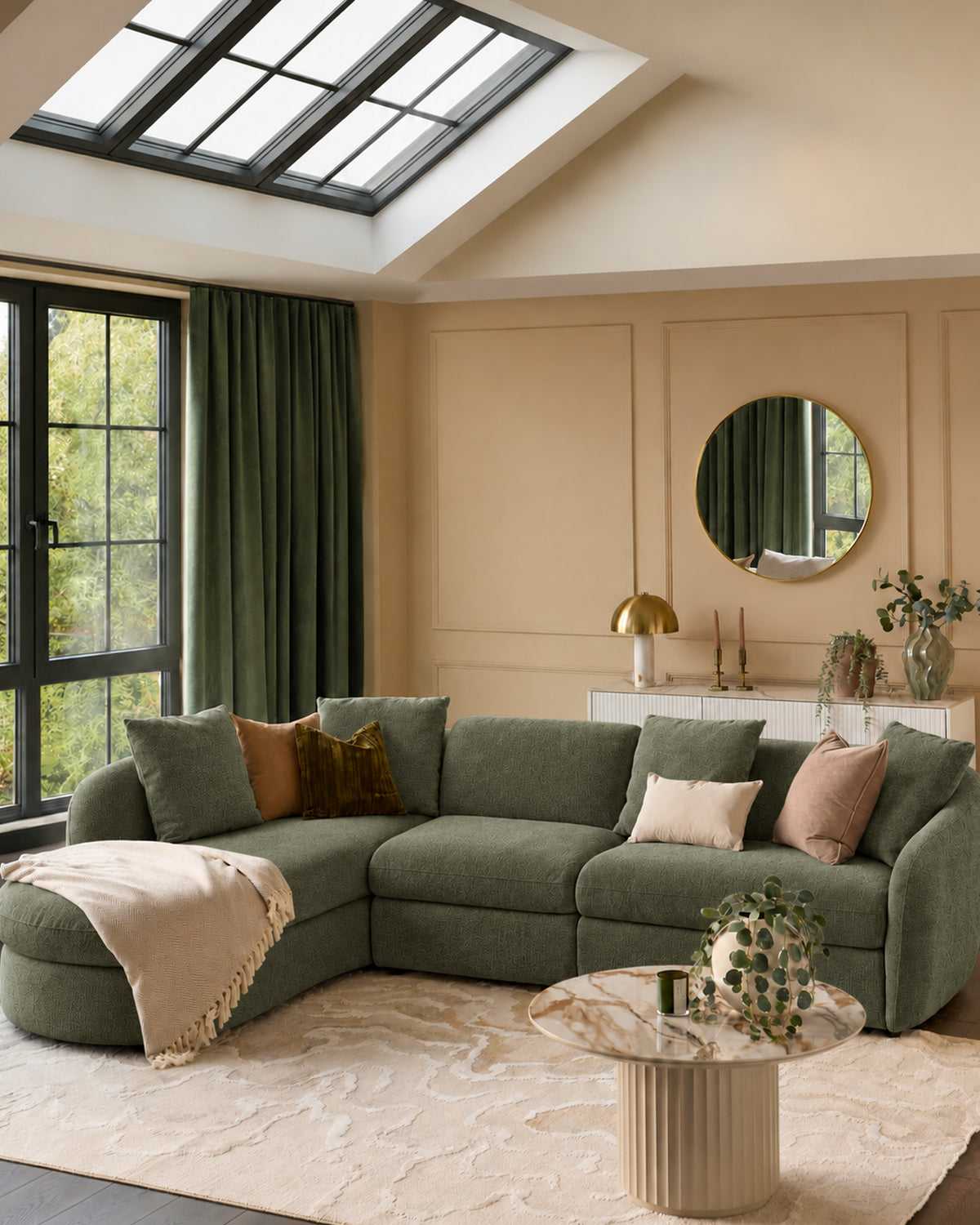Ottilie olive green fabric sofa module