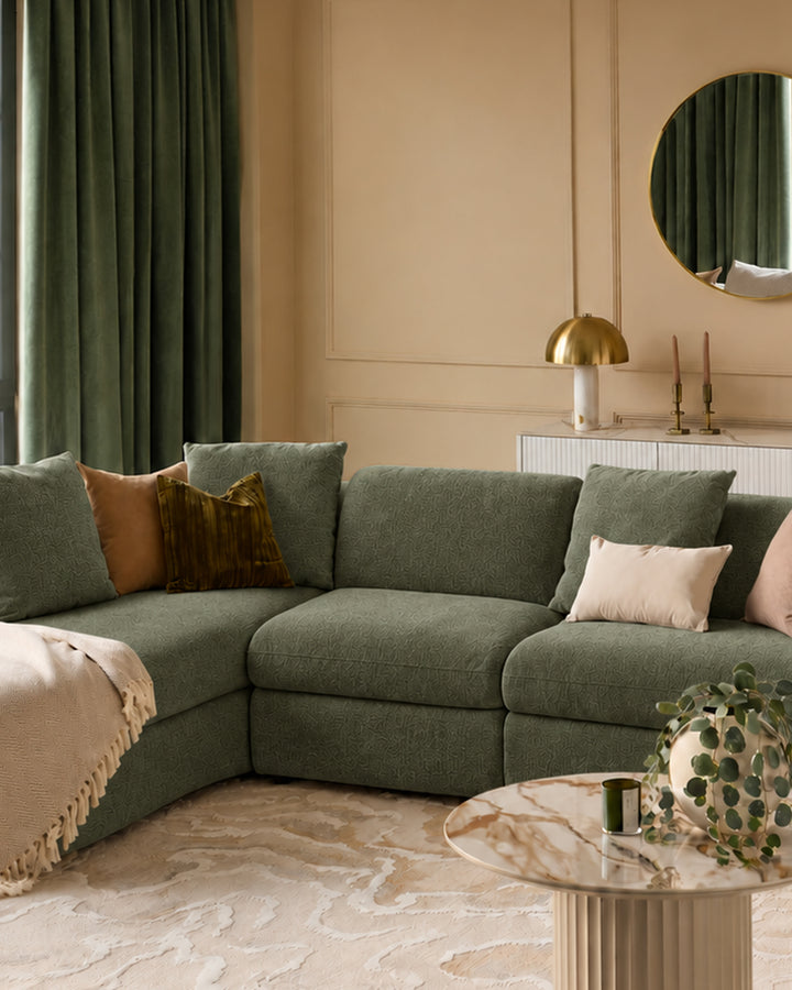 Ottilie olive green fabric sofa module