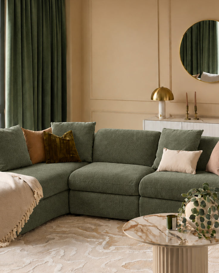 Ottilie olive green fabric sofa module