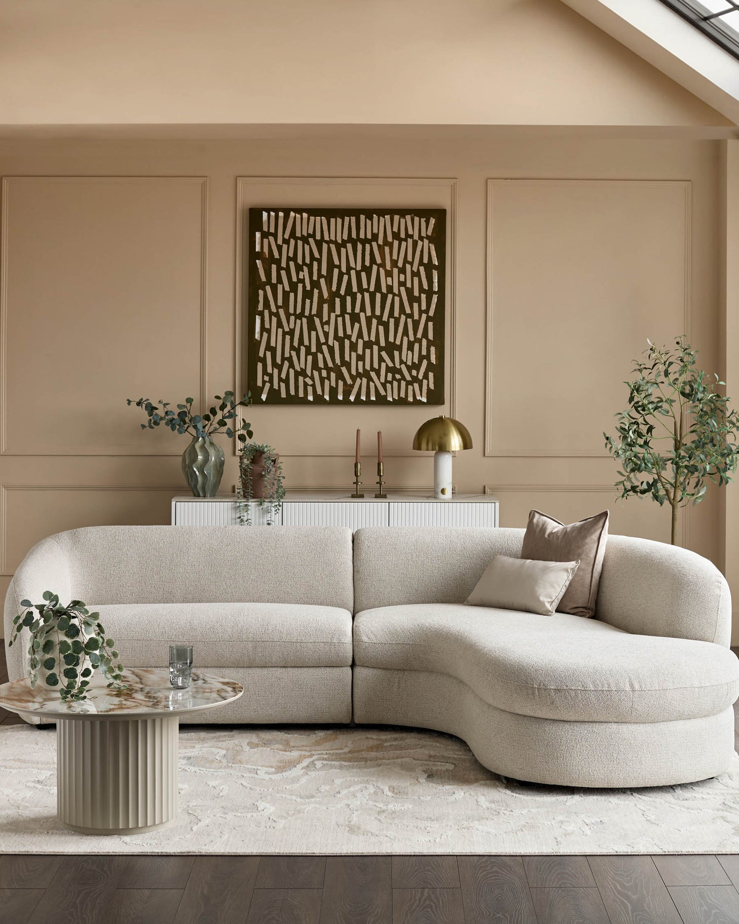 Ottilie right-hand corner chaise sofa in natural fabric, curved design, displayed in a neutral living room setting.