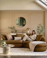 Ottilie ochre chenille right hand corner chaise sofa