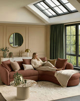 Ottilie apricot chenille right hand corner chaise sofa