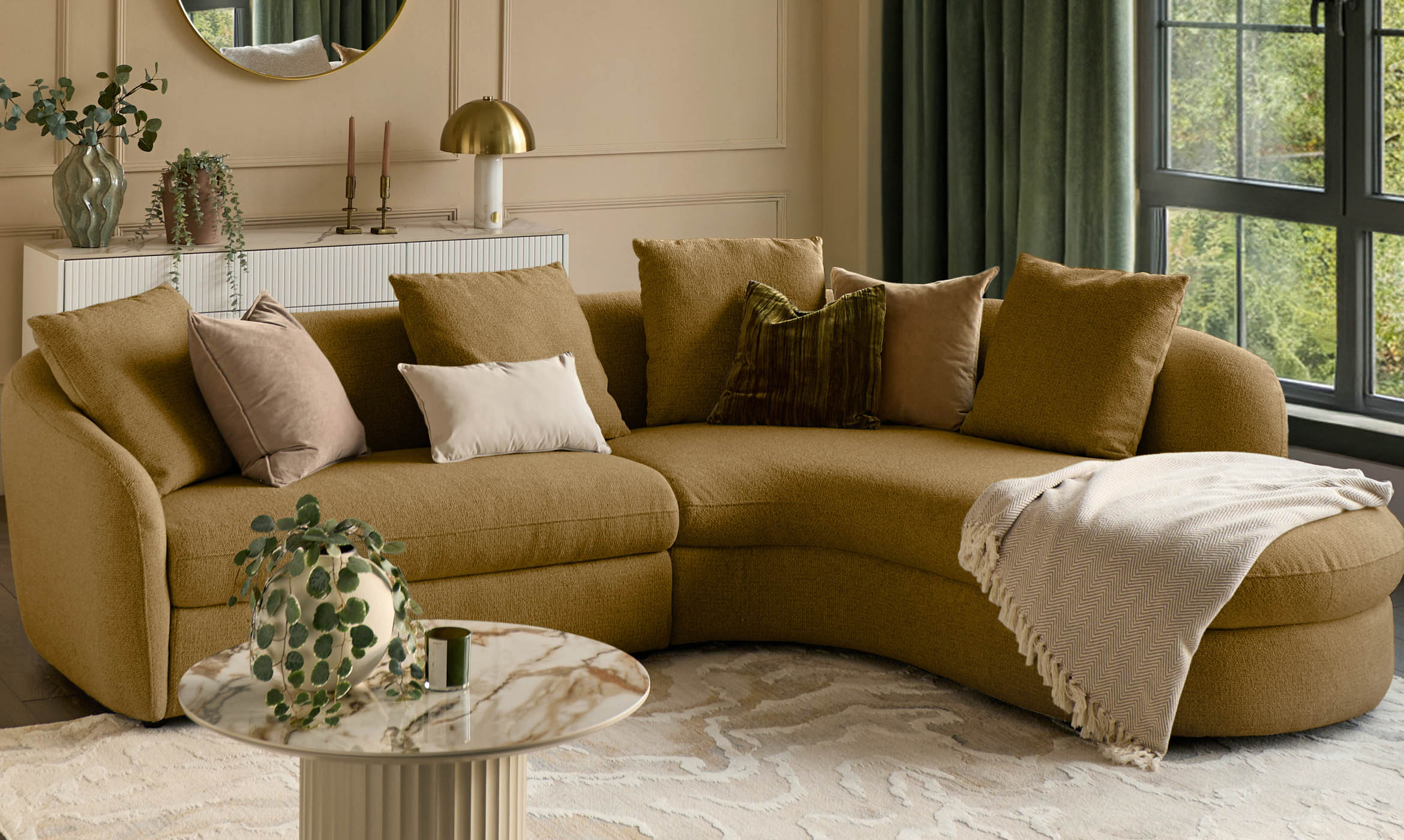 Ottilie ochre chenille right hand corner chaise sofa