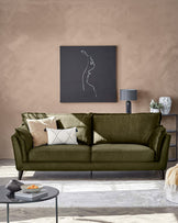 Otto olive green velvet 3 seater sofa