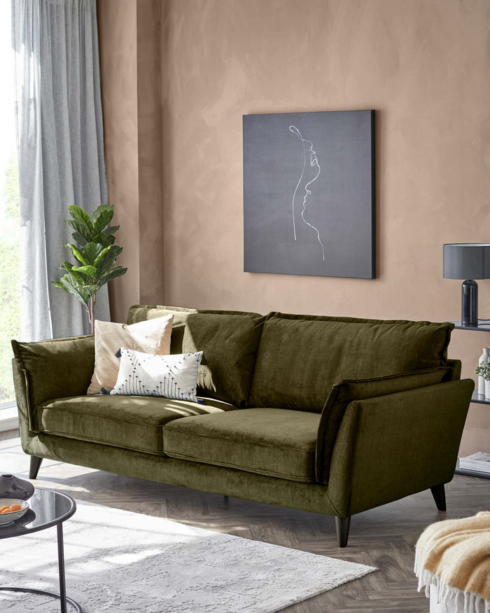 Otto olive green velvet 3 seater sofa