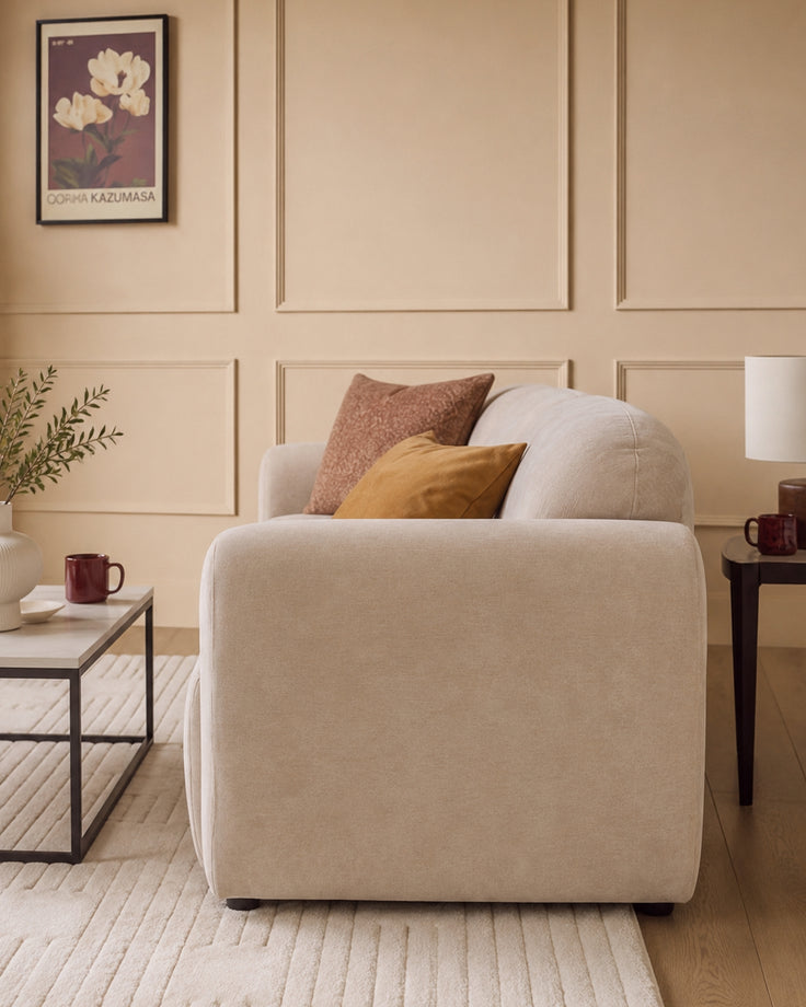 Penny champagne fabric 3 seater sofa