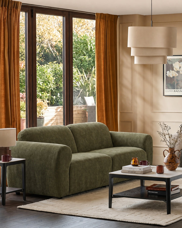 Penny dark green fabric 3 seater sofa