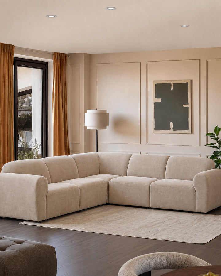 Penny champagne fabric large corner sofa