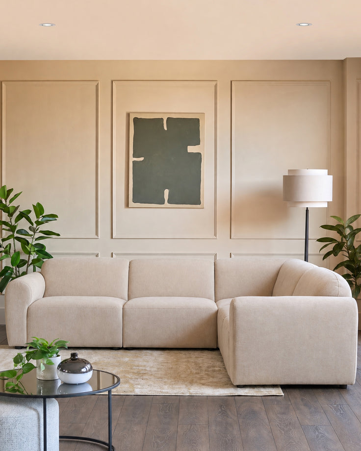 Penny champagne fabric large corner sofa