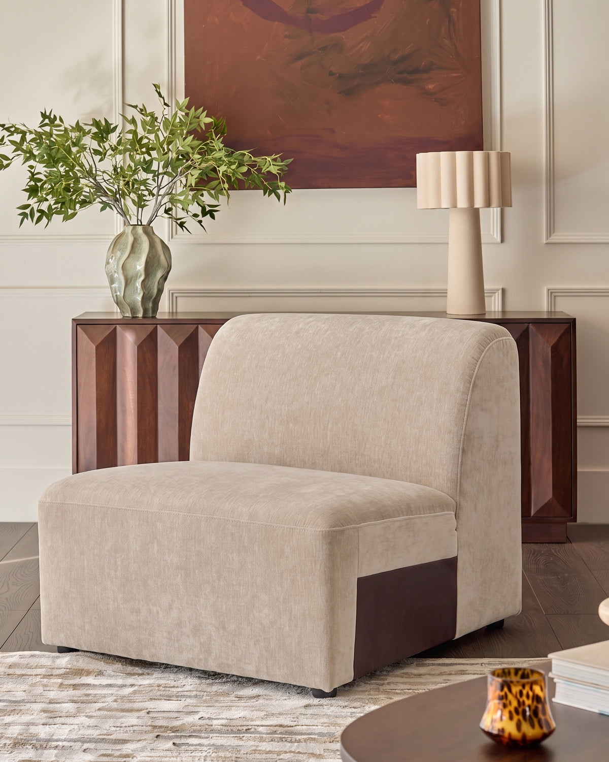 Penny champagne fabric sofa module