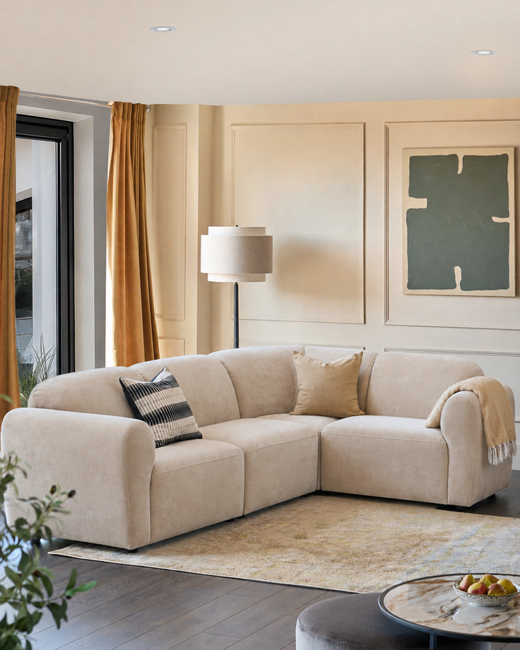 Penny champagne fabric small corner sofa