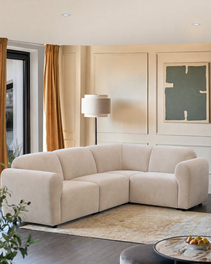 Penny champagne fabric small corner sofa