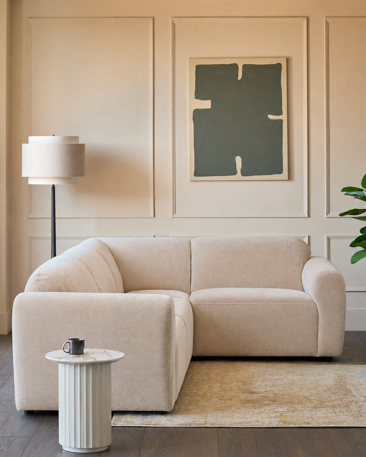 Penny champagne fabric small corner sofa