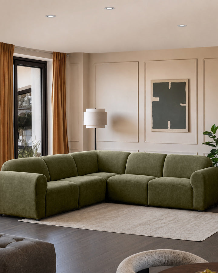Penny dark green fabric large corner sofa