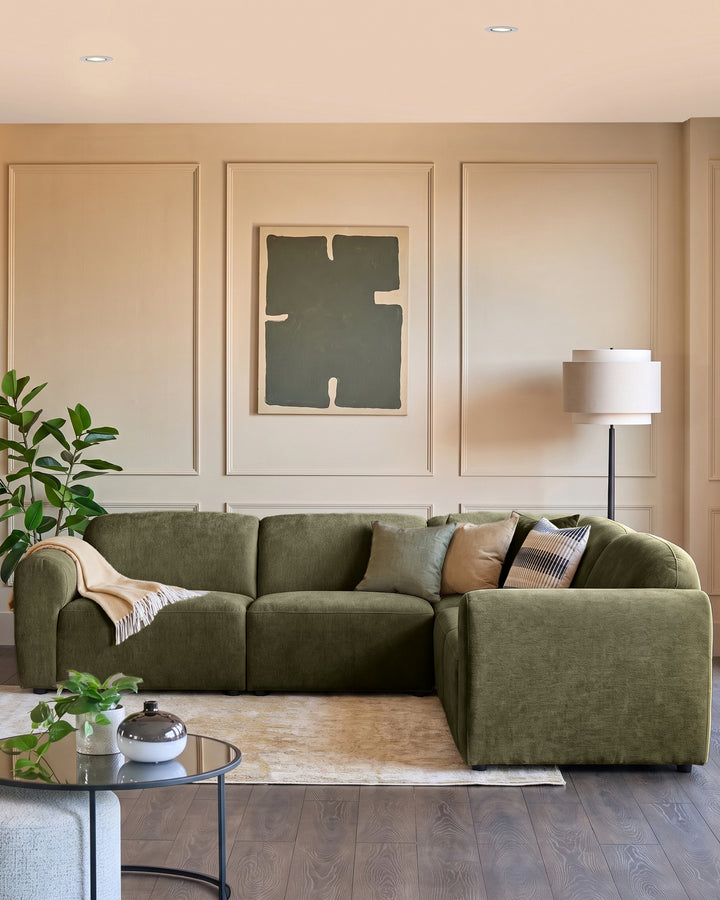 Penny dark green fabric large corner sofa