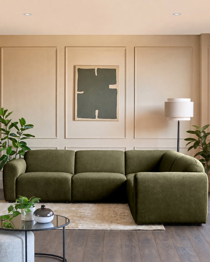 Penny dark green fabric large corner sofa
